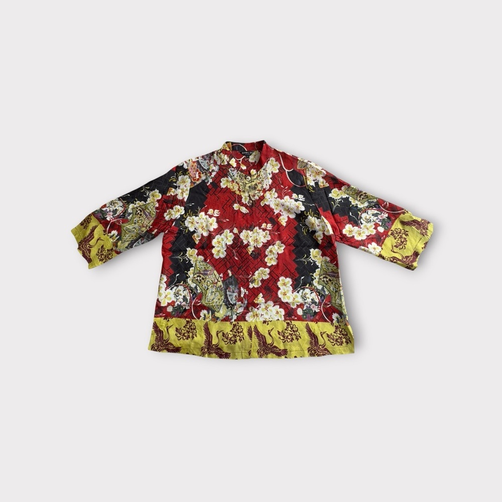 Floral Red and Yellow Women's Blouse L